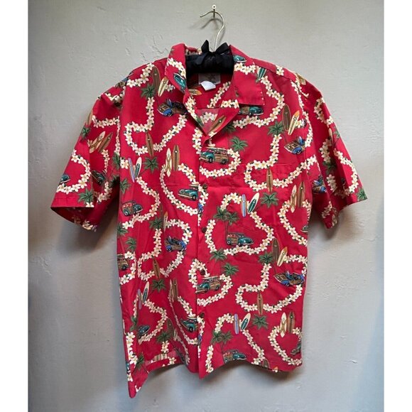 Ho Aloha Men's Hawaiian Floral Button Down Shirt Short Sleeve Red Size Large - Picture 1 of 6